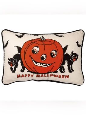PRIMITIVES BY KATHY NWT happy Halloween retro pumpkin black cat pillow